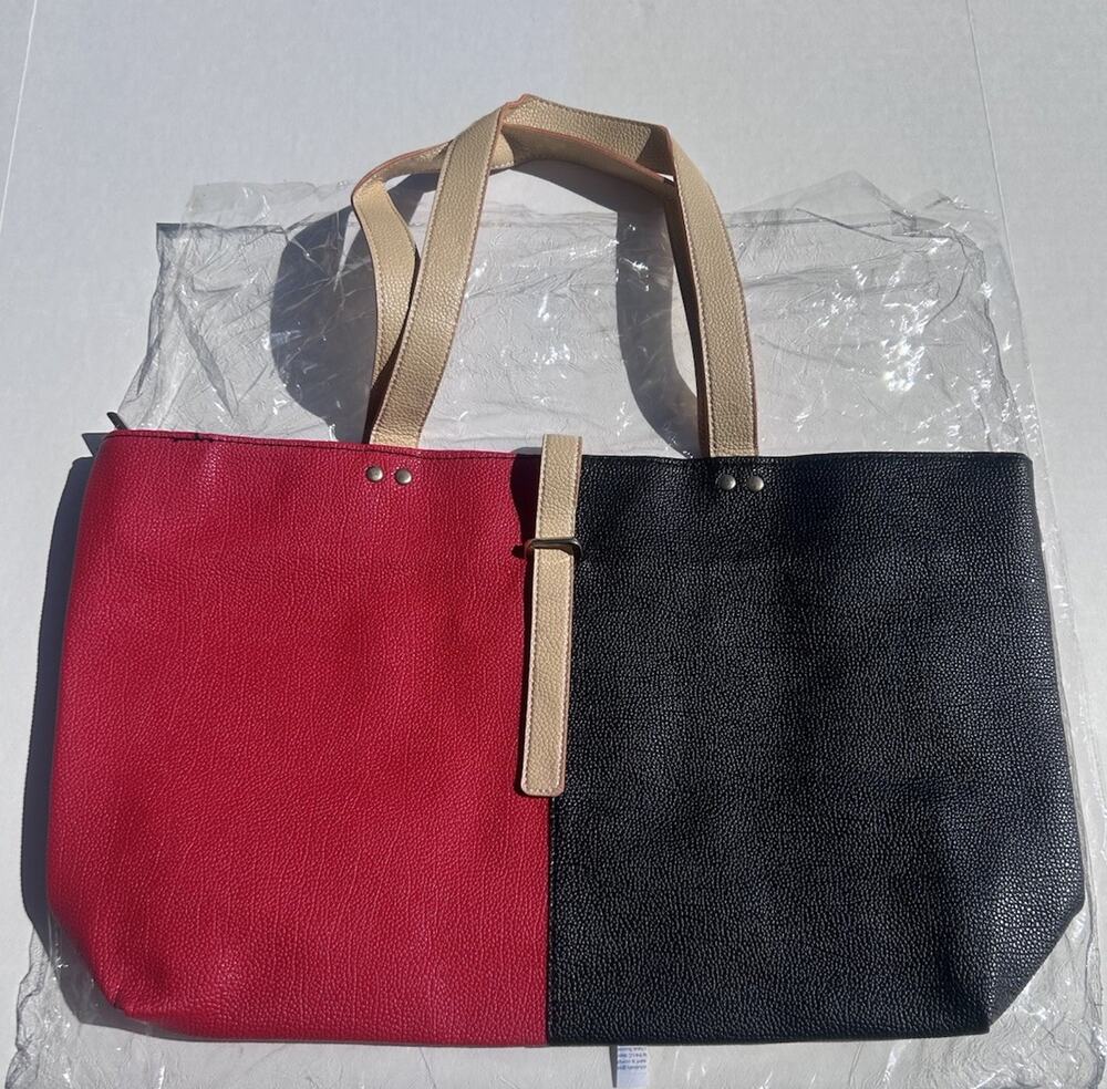 Vintage J Francis Color Block Tote Bag Red Black Beige Shoulder Purse NOS